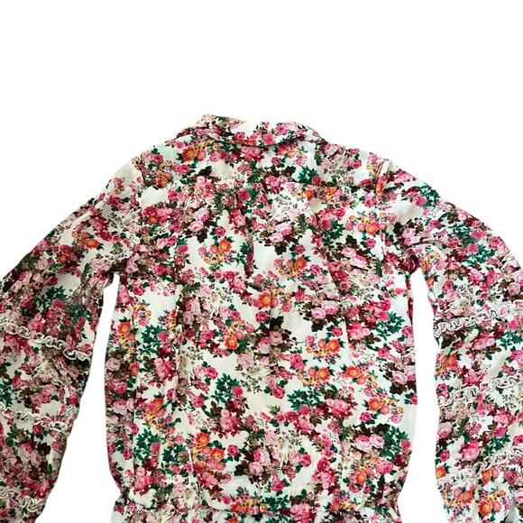 Rococo Sand Women’s Vie Crepe Pink Floral Green Long Sleeve Ruffle Mini Dress XS - Picture 7 of 13